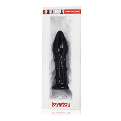 Dildo din sticla ROMANCE 14 cm cu striatii pentru stimulare si design elegant, negru
